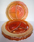 Vintage Federal Normandie Marigold Carnival Glass Divided Dinner Plate Set of 5