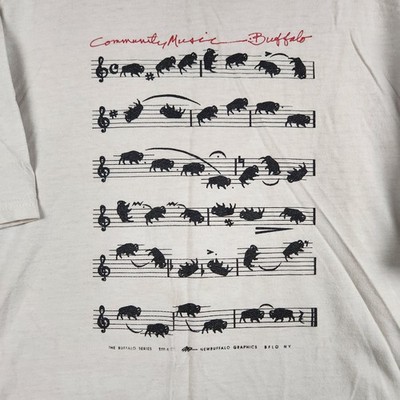 Community Music Buffalo Shirt Mens 2XL White New Buffalo Graphics Staff Notation