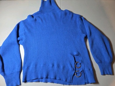 Eloquii Cobalt Sweater Silver Ring Detail Hardware Turtleneck Women's 22/24 Plus