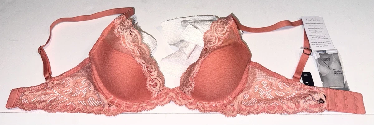 NWT Natori Feathers Plunge Bra 30B Coral Reef Creamsicle Lace Underwire 730023