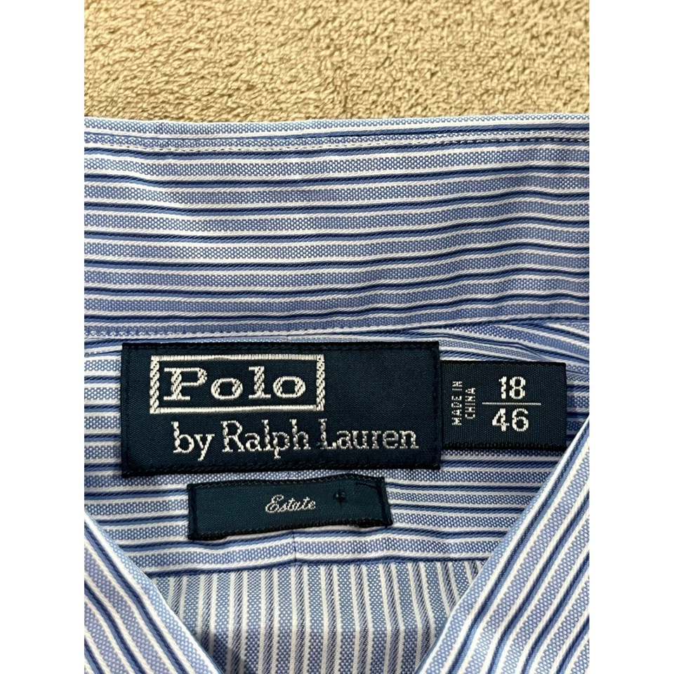 Camisa de Vestir Vintage Polo Ralph Lauren Estate Hombres 18 Azul Rayas Manga Larga NUEVA Foto 2 de 4