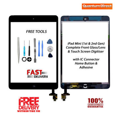 NEU iPad Mini 1 & 2 Komplett Front Glas Digitizer Touchscreen mit Werkzeug - SCHWARZ