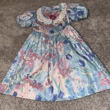 Vintage Ruth of Carolina Floral Puff Sleeve Blue Pink Dress 5T EUC