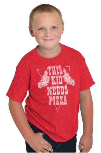 Funny Thumbs Up This Kid Needs Pizza Joke Youth Crewneck T Shirts Boy or Girl - Picture 6 of 9