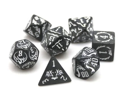 RPG 7 Würfel Set Flying Dragons schwarz W4-W20 DnD Würfelzeit Magic Warhammer