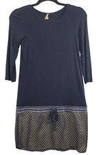 Bailey 44 Womens Mini Dress Small Navy Faux Leather Eyelet Trim 3/4 Sleeve Goth