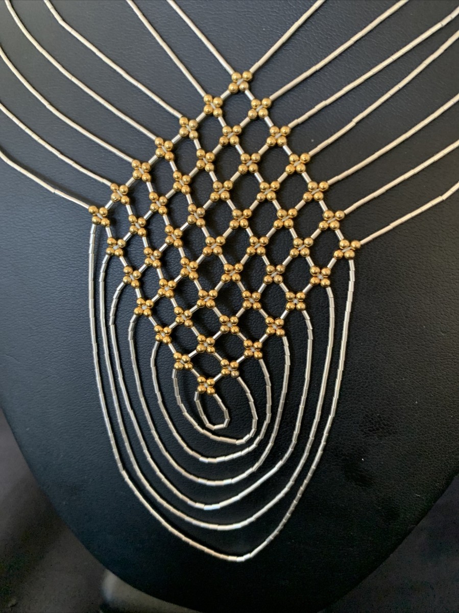 Gold Filled Liquid Heishi Tubes 7 Strands Sterling Silver Necklace 18" 12632 View 4