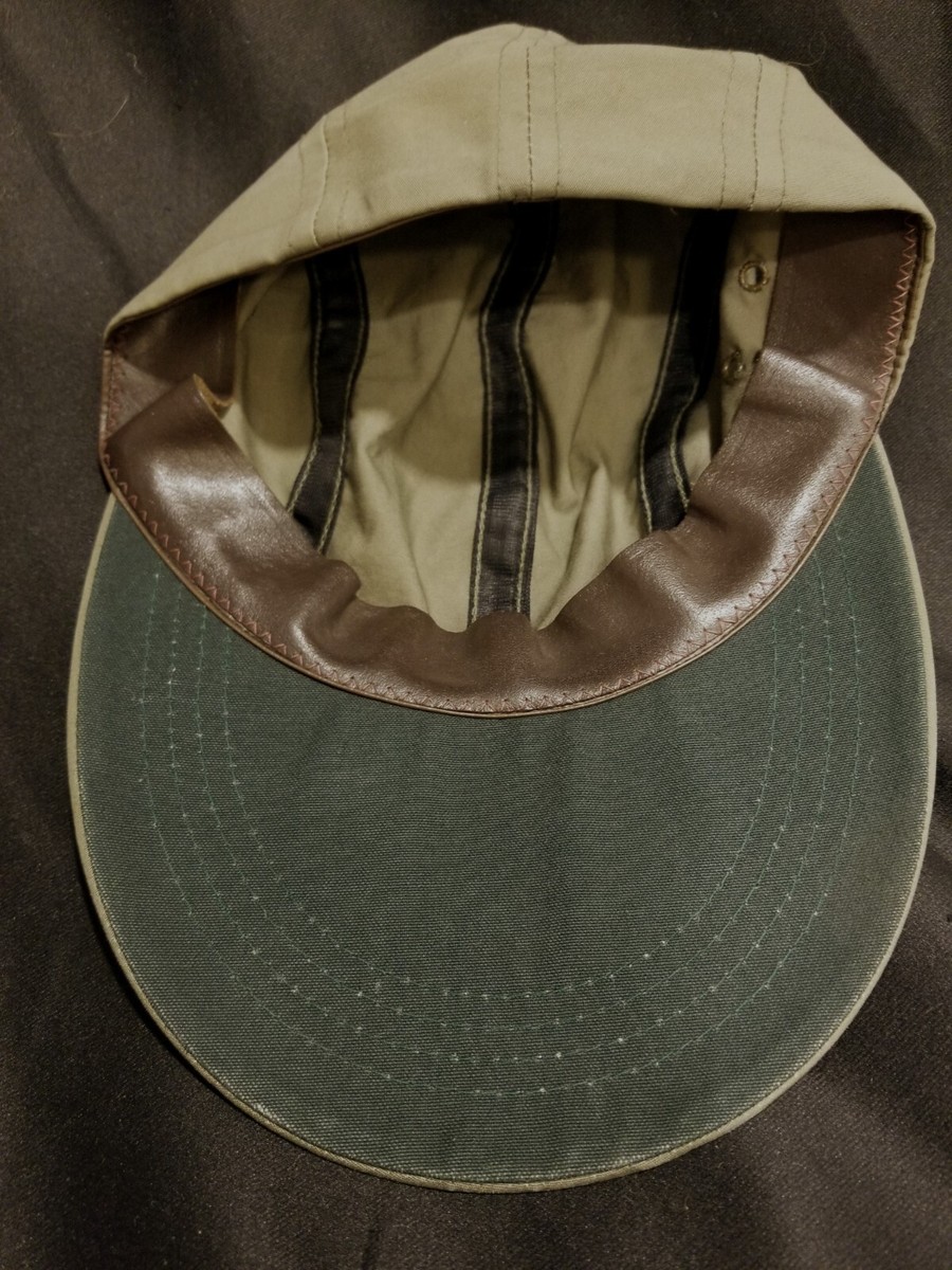 Vintage CC Filson M Long Bill Hat Fly Fishing Cap Green Lightweight w/  Leather