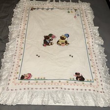 Vintage Quilted Crib Blanket, Bears Balloons With Ruffle 32x24"