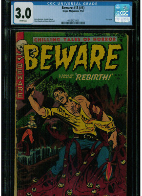 BEWARE #13 (#1) CGC 3.0 WHITE PAGES 1953 FIRST ISSUE TROJAN MAGAZINES GOLDEN AGE