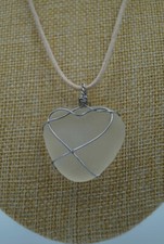 White Clear Silky Sea Glass Pendant: Rounded Triangle Shape P 91 