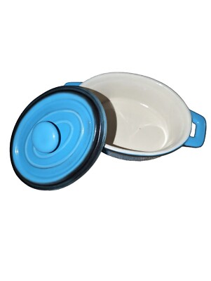 Teal/Black Oval Mini Casserole Dishe With Lid And Handles