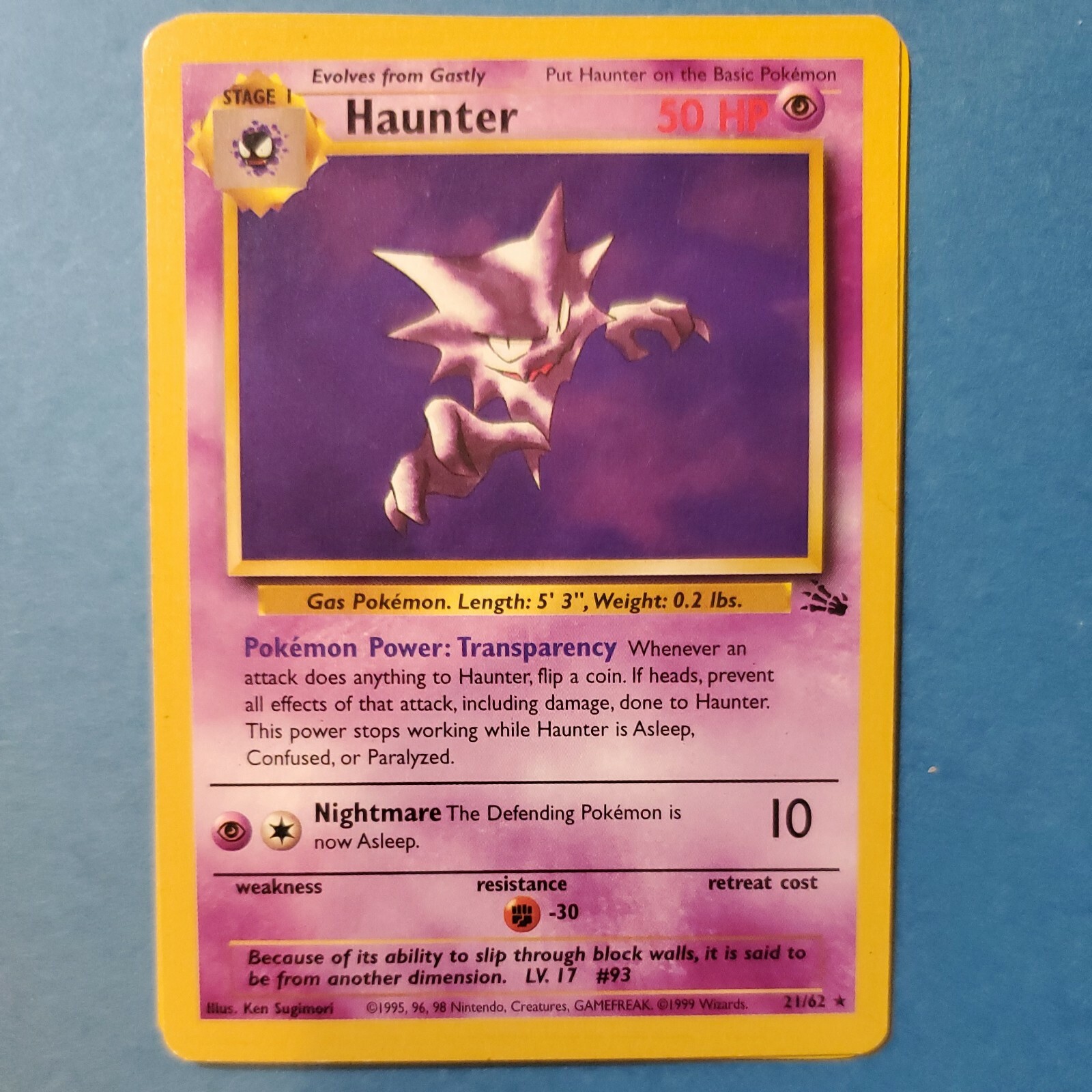 Haunter 21/62 - Fossil Base Set, Rare Pokemon Card, LP