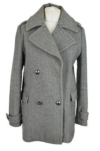 SUPERDRY Grey Jacket size S Womens Wool Blend Button Up Outdoors Outerwear