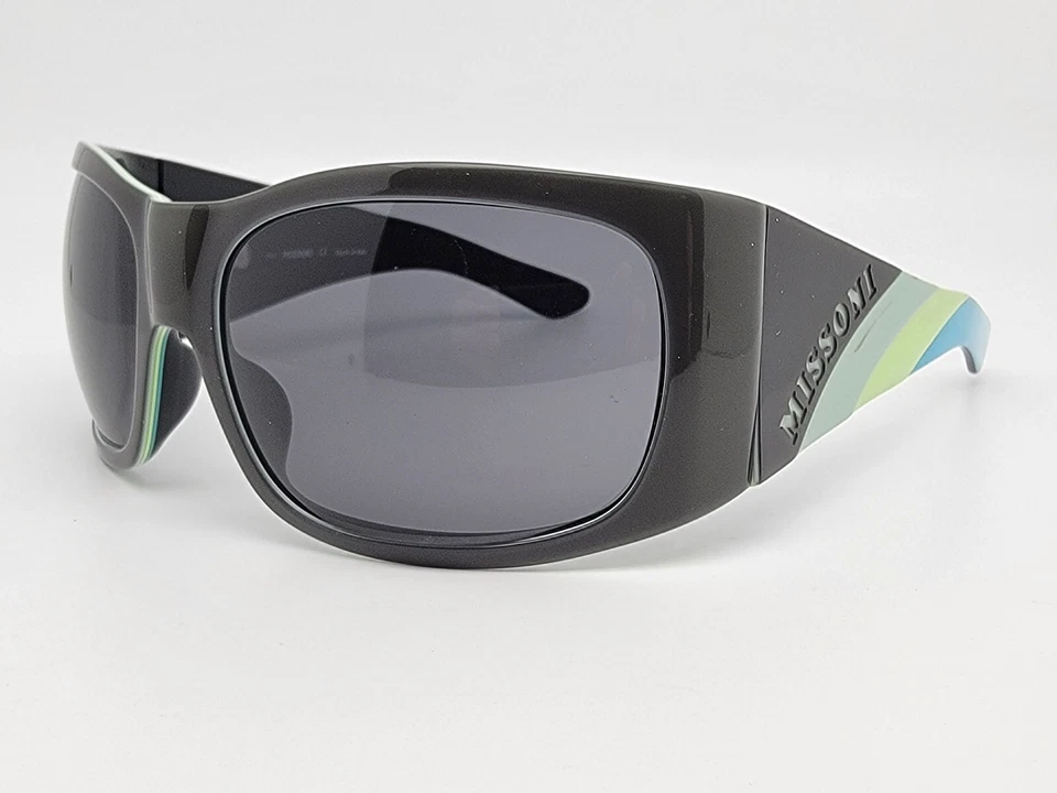 Gafas de sol Missoni MI50403 verde azul sobre marco negro grises envolventes de lentes Italia 6 mm Foto 3 de 4