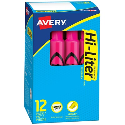 Avery Hi-Liter Tank Highlighters Chisel Pink Dozen (24010) 54384