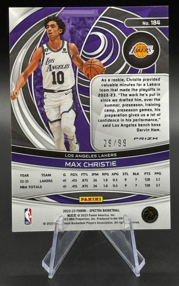 2022-23 Max Christie /99 Spectra Interstellar Rookie Prizm SP #184 Lakers & Mavs - Image 2 of 3