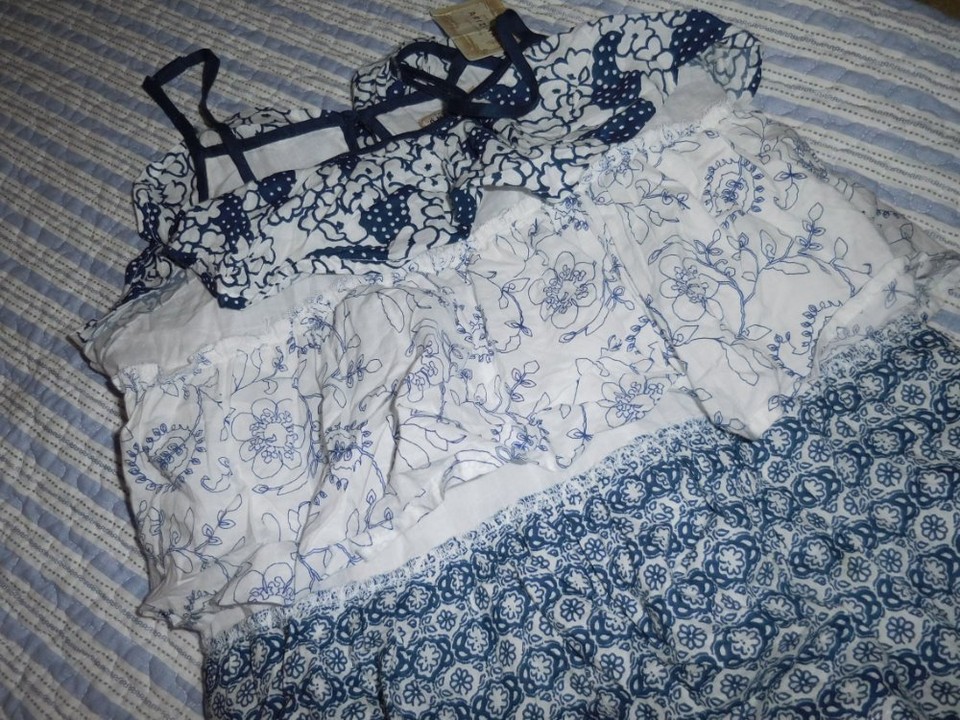 nwt Arizona blue white floral tiered ruffle sleeveless top girl 18 free ...