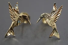 Solid 14K Yellow Gold Hummingbird Diamond Cut Stud Earrings!! (#1206408)