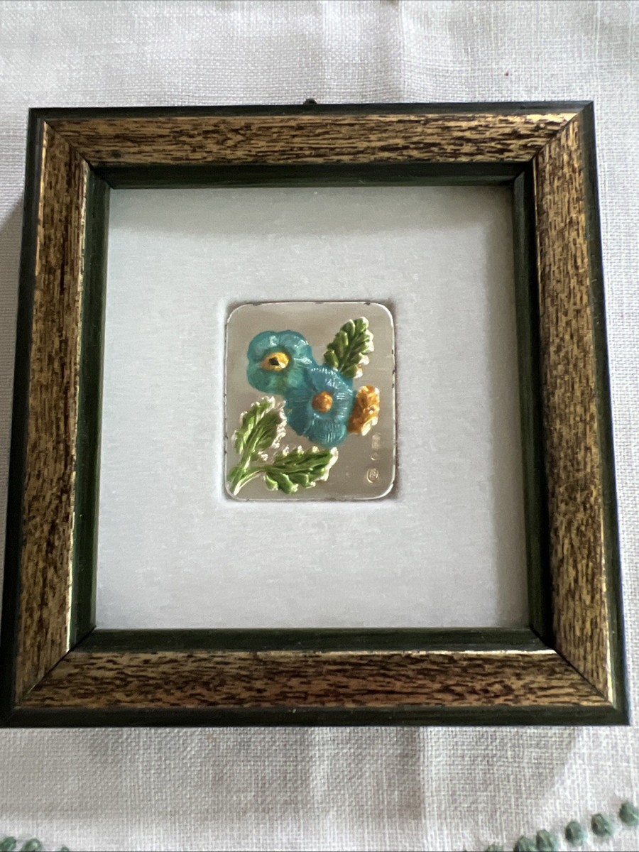 Florentina- Small Floral Art On .925 Sterling Silver Framed. 
