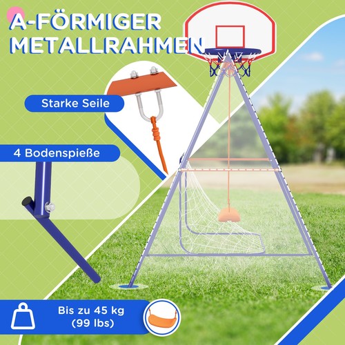Outsunny Kinderschaukel-Set, Fußballtor, Basketballkorb, Stahlgestell, 3-8 Jahre - Bild 7 von 10