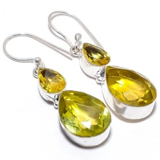 Citrine Gemstone Handmade 925 Sterling Silver Jewelry Earring 2.0"