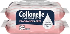 Cottonelle Fragrance Free Flushable Wet Wipes, Adult 42 Wipes (Pack of 2) BEST. 