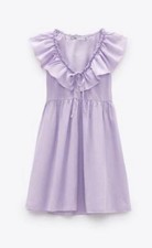 NEW Zara Pastel Lilac Purple Sleeveless Mini Dress Ruffles Tie Boho Cotton XL