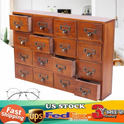 16 Drawers Vintage Tabletop Library Card Catalog Cabinet Apothecary Storage Box