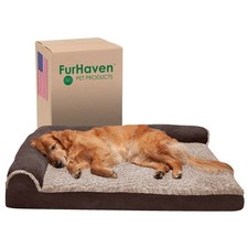 Furhaven Orthopedic L Shaped Dog Bed with Faux Fur and Suede Cover 40x32 inches