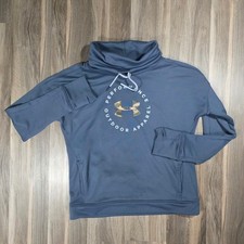 Under Armour Women Funnel Neck Camo Logo Pullover Sweatshirt BlueSlate Thumbhole