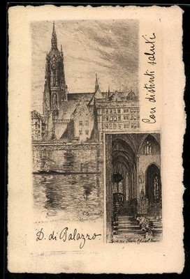 Lithographie Alt-Frankfurt, Innenansicht des Doms 1899 