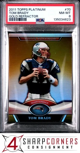 2011 TOPPS PLATINUM GOLD REFRACTOR #70 TOM BRADY PSA 8