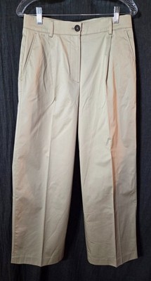 NWT Massimo Dutti Womens Wide Leg Trousers EU 38 US 6 Tan Pleated Cotton Pant