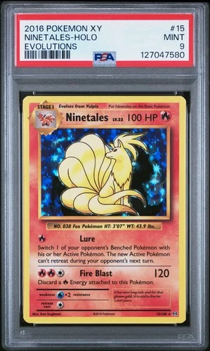 2016 POKEMON XY EVOLUTIONS #15 NINETALES-HOLO PSA 9