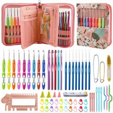 60-Piece Ergonomic Crochet Hooks Set with Travel Case - Aluminum Crochet Need...