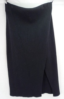 Massimo Dutti Skirt Size L Black Stretch Midi Length Front Split  Elasticated Wa