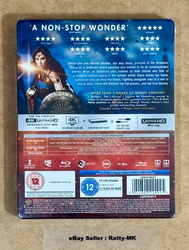 WONDER WOMAN - UK EXCLUSIVE 4K + BLU RAY STEELBOOK COLLECTION - BOTH NEW - Image 3 of 4