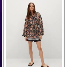 NWT MNG Mango Kimono Long Sleeve Satin Finish Floral Women's Small 4