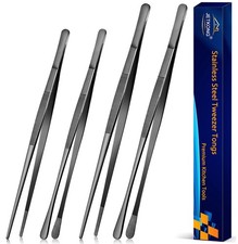4 Pcs Kitchen Tweezers Professional Stainless Steel Cooking Tweezers Set, Bla...