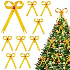 12 Pcs Gold Metal Bow Ornaments with Red Gem   3.4x5.6 Clip-On Christmas Tree
