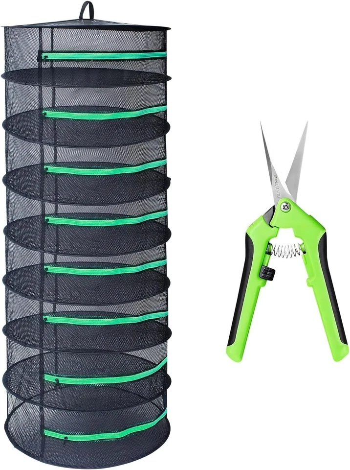 Versátil estante de secado de hierbas de 2 pies de diámetro - 8 capas, red de malla + tijeras de podar Foto 3 de 4