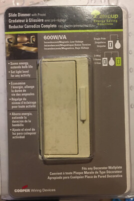 COOPER DI06P-V-K~Ivory Single-Pole & Multi-Way Decorator Slide Dimmer 600W 120V