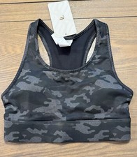 Fabletics Mila Medium Impact Sports Bra black Camo Racerback Women s XS NWT