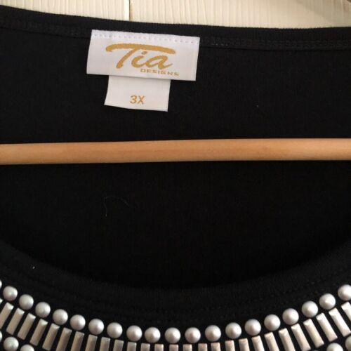 Tia black long sleeve top with silver studded embelishments, Cotton,Plus size 3X - Picture 3 of 6
