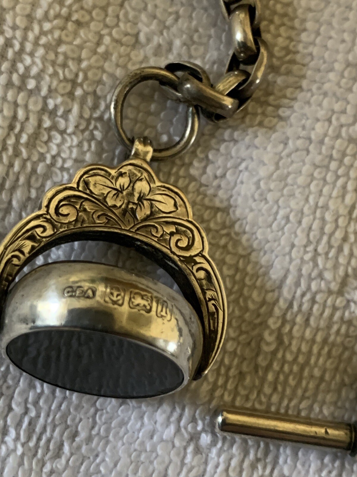 antique vintage solid silver pocket watch chain and Fob eBay