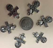 Six sports charms for bracelet, necklace or earrings that state, "I Love soccer"