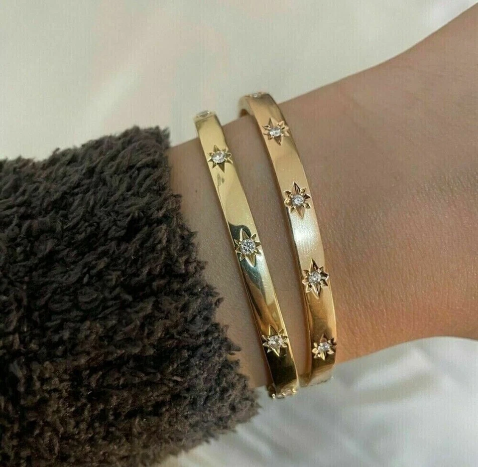 Designed Vintage 0.70Ct Love Women's Fine Bangle Bracelet 14K Yellow Gold Finish - Image 4 of 4