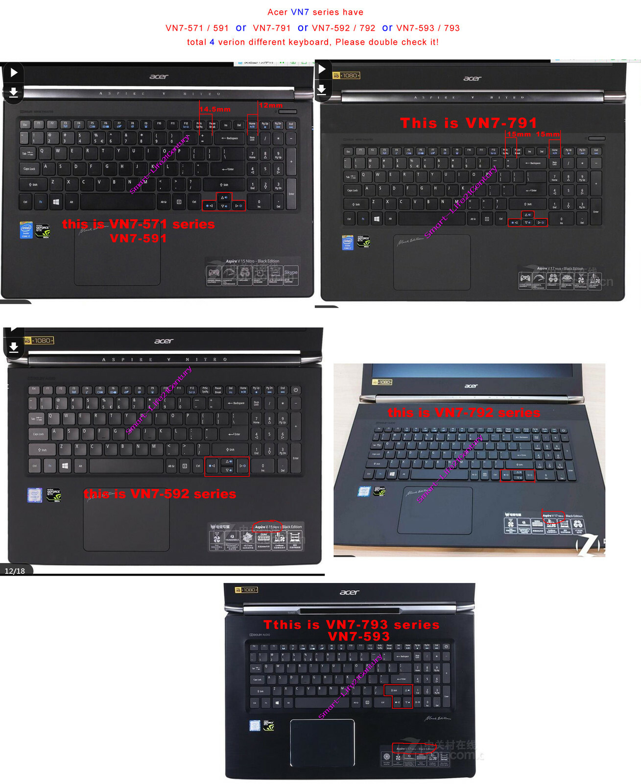 Tastiera Acer USA Non Retroilluminata Per V15 Nitro, VN7-571, VN7-591, Aspire, Nera, QWERTY