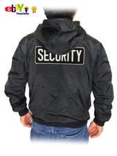 SECURITY GUARD Embroidery Badges Windbreaker Waterproof Coach Hood Black Jacket